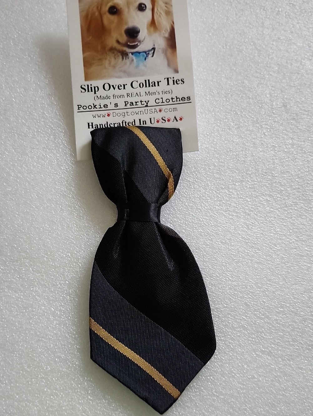 Hand Crafted Black and Gold Slip-Over Collar Dog Tie